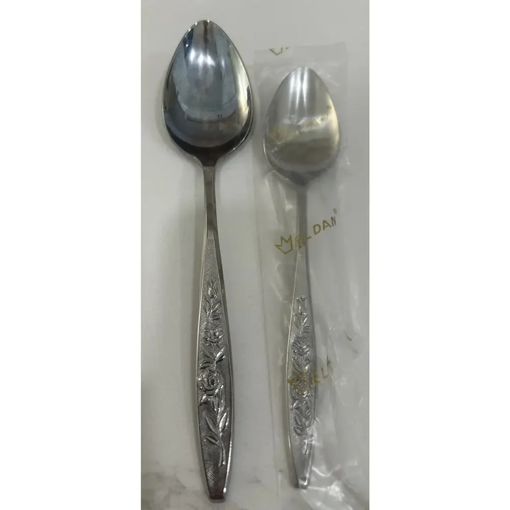 Eldan ELD18 Set Of 2 Spoons MAY ROSE Textured Roses Stainless Vintage MCM